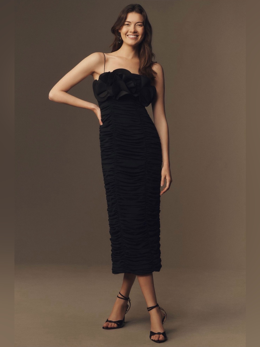 Nwt Acler Walsworth Rosette Gathered Fitted Midi Dress Black Size 12